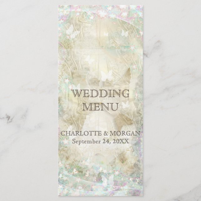 Personlig Golden Sparkly Rustic Bröllop Menu Meny (Framsida)
