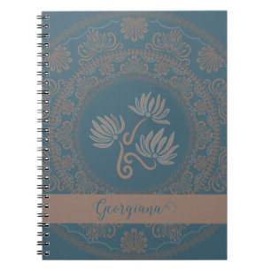 Personlig Golden Teal Rococo Lotus Dot Mandala Anteckningsbok