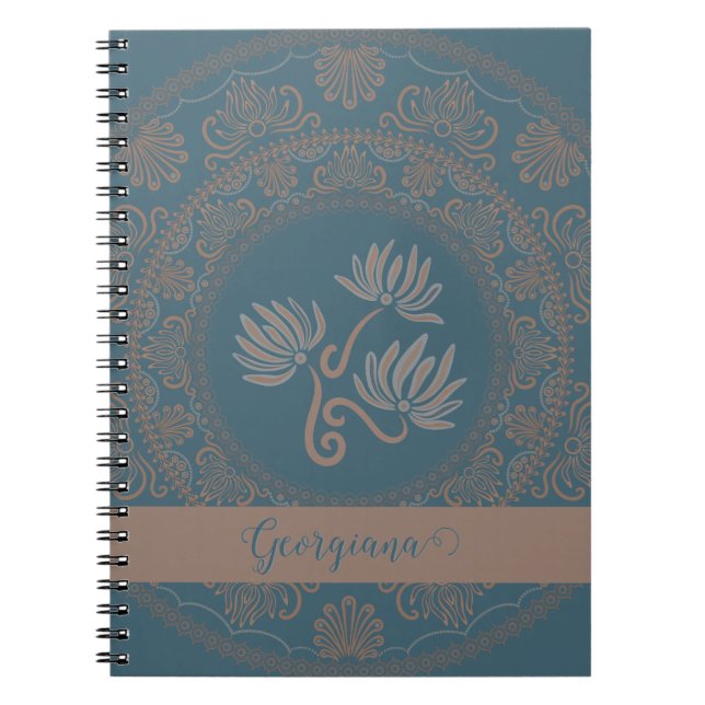 Personlig Golden Teal Rococo Lotus Dot Mandala Anteckningsbok (Framsidan)