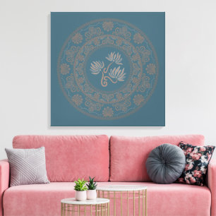Personlig Golden Teal Rococo Lotus Dot Mandala Canvastryck