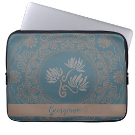 Personlig Golden Teal Rococo Lotus Dot Mandala Laptop Fodral