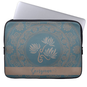 Personlig Golden Teal Rococo Lotus Dot Mandala Laptop Fodral