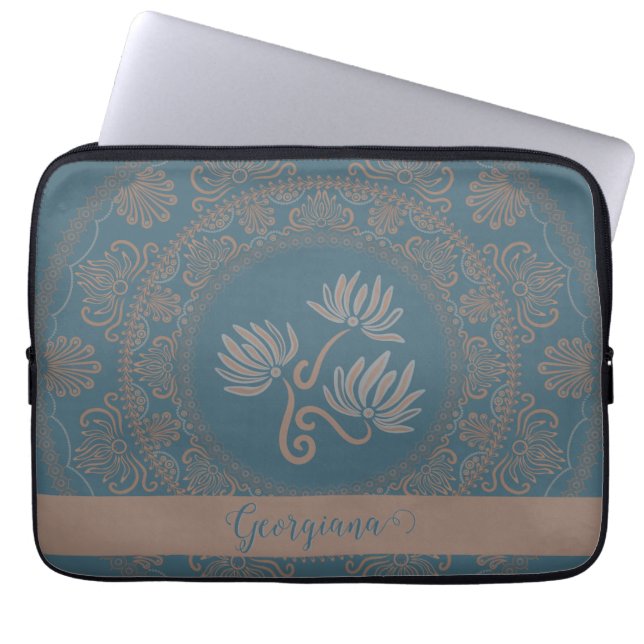 Personlig Golden Teal Rococo Lotus Dot Mandala Laptop Fodral (Framsidan)