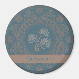 Personlig Golden Teal Rococo Lotus Dot Mandala Magnet