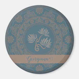 Personlig Golden Teal Rococo Lotus Dot Mandala Magnet