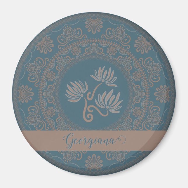 Personlig Golden Teal Rococo Lotus Dot Mandala Magnet (Framsidan)