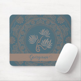 Personlig Golden Teal Rococo Lotus Dot Mandala Musmatta