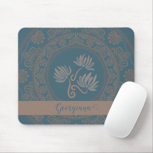 Personlig Golden Teal Rococo Lotus Dot Mandala Musmatta