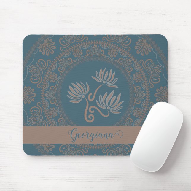 Personlig Golden Teal Rococo Lotus Dot Mandala Musmatta (Med mus)
