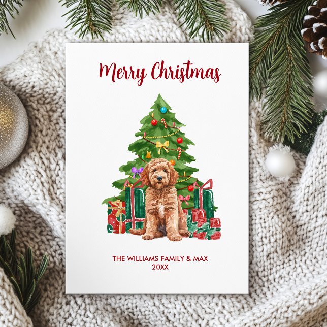 Personlig Goldendoodle Hund-familjens jul Julkort (Skapare uppladdad)