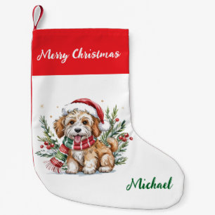 Personlig Goldendoodle Hund i Tomte Hatt Liten Julstrumpa
