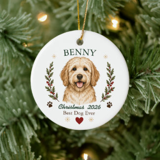 Personlig Goldendoodle Hund Jul Julgransprydnad Keramik