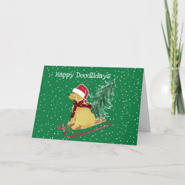 Personlig Goldendoodle jul Sled Helgkort (Framsida)