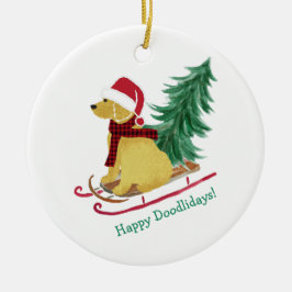 Personlig Goldendoodle jul Sled Julgransprydnad Keramik