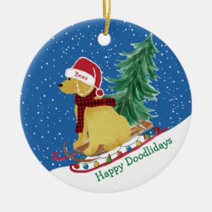 Personlig Goldendoodle jul Snö Sled Julgransprydnad Keramik