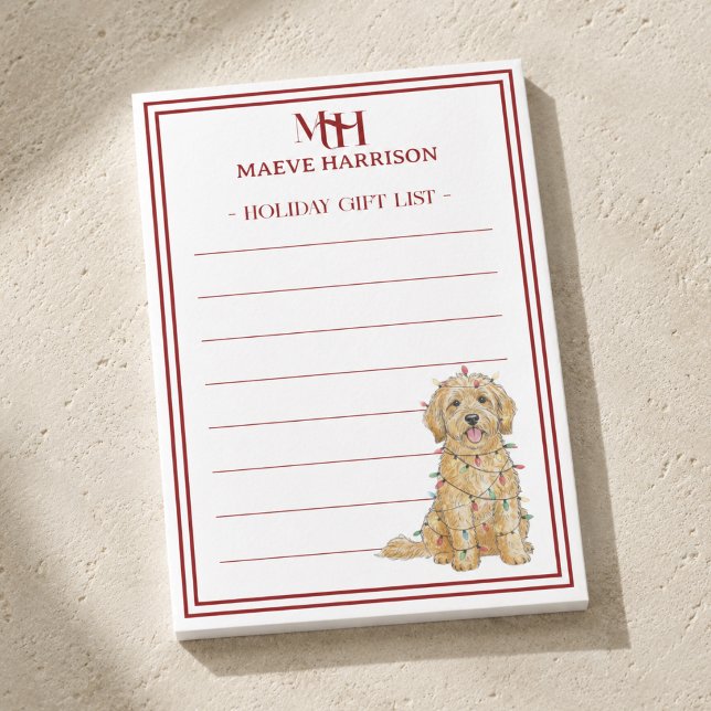 Personlig Goldendoodle julklappslista Post-it Block (Personalized Goldendoodle Christmas Gift List Post-it Notes)