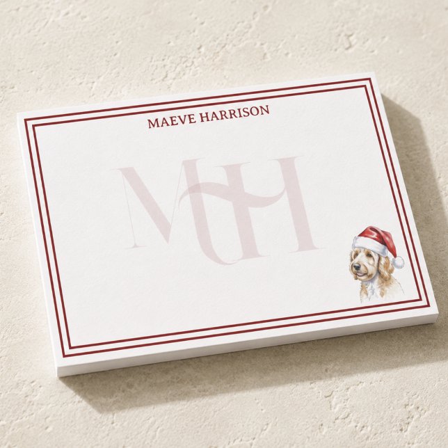 Personlig Goldendoodle-julmonogram Post-it Block (Custom Monogram Holiday Golden Doodle Santa Hat Post-it Notes)