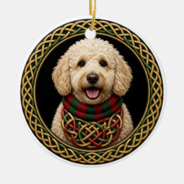 Personlig Goldendoodle-scarf i keltisk knut Julgransprydnad Keramik