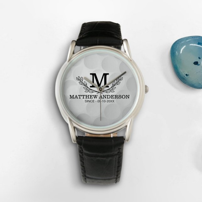 Personlig Golf Boll Mönster Namn Monogram Age Armbandsur (Skapare uppladdad)