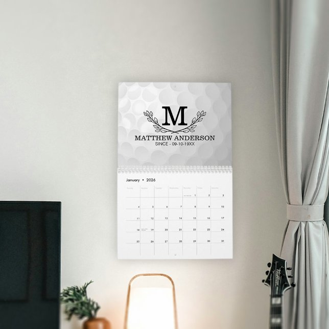 Personlig Golf Boll Mönster Namn Monogram Age Kalender (Skapare uppladdad)