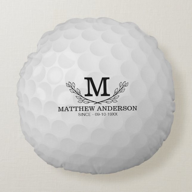 Personlig Golf Boll Mönster Namn Monogram Age Rund Kudde (Framsidan)