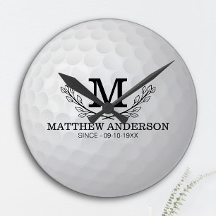 Personlig Golf Boll Mönster Namn Monogram Ålder Rund Klocka