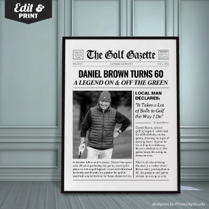 Personlig Golf Gifts, Roligt Golf Newspaper Poster