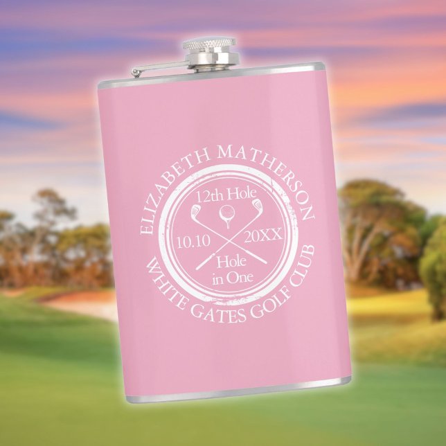 Personlig Golf Hål i en feminin Rosa Fickplunta (Personalized Golf Hole in One Feminine Pink Flask)