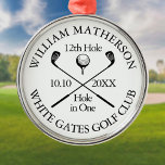 Personlig Golf Hål i One Award Julgransprydnad Metall<br><div class="desc">Anpassa namn,  placera hål nummer och datum för att skapa en underbar golfkeepé för att fira det fantastiska hål i ett. Designad av Thisisnotme©</div>