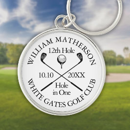 Personlig Golf Hole in One Klassisk Modern Rund Silverfärgad Nyckelring
