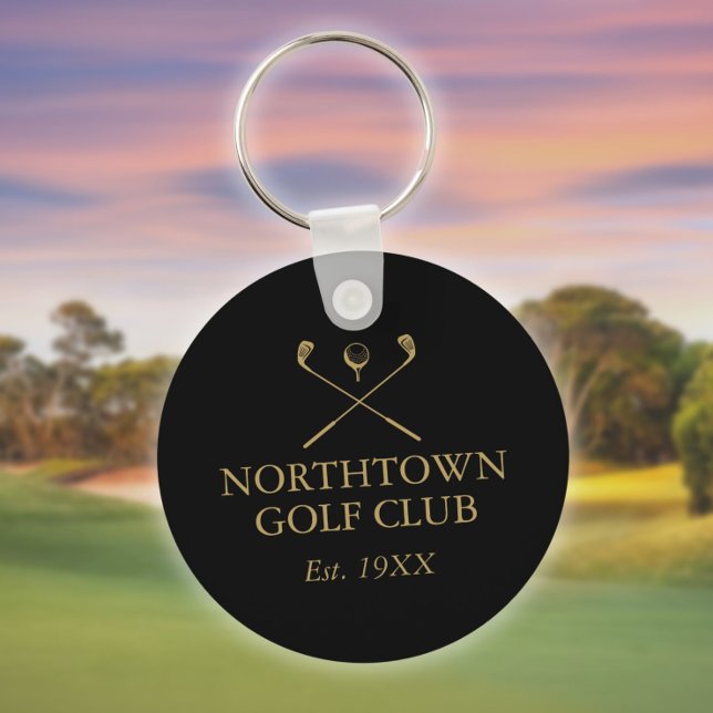 Personlig Golf Klubb Namn Black och Guld Nyckelring (Personalized Golf Club Name Black And Gold Keychain)