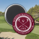 Personlig Golf Klubb Namn Burgundy Magnet<br><div class="desc">Dessa marinblå golfmagneter är idealiska för alla golfklubbar och klubbar. De har klassiska överkorsade golfbanor,  golfbanor boll och gräns frimärke. Anpassa till namn i den klubb medlemmen,  golf klubb namn,  och året då golf-klubben inrättades. Designad av Thisisnotme©</div>