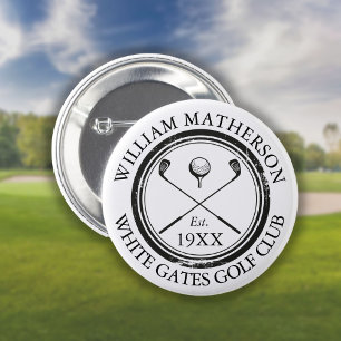 Personlig Golf Klubb Namn Golf Retro Frimärke Knapp