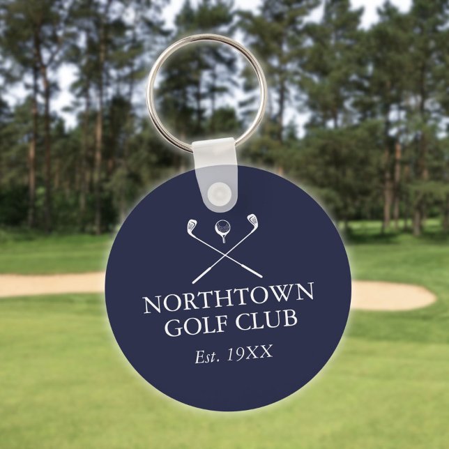 Personlig Golf Klubb Namn marint blått Nyckelring (Personalized Golf Club Name Navy Blue Keychain)