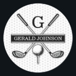 Personlig Golf Monogram Design Runt Klistermärke<br><div class="desc">Eleganten Golf Monogram Design från Edward Eksi med minimal Anpassningsbar. Enkel modifiering av INITIALER och TEXTS efter dina behov.</div>