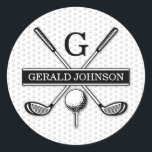Personlig Golf Monogram Design Runt Klistermärke<br><div class="desc">Eleganten Golf Monogram Design från Edward Eksi med minimal Anpassningsbar. Enkel modifiering av INITIALER och TEXTS efter dina behov.</div>