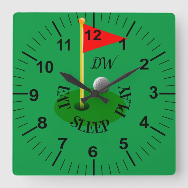 Personlig Golf Theme Wall Clock Fyrkantig Klocka (Framsida)