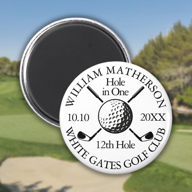 Personlig golfboll och golfklubbor Hole in One Magnet (Hole in One Golf Ball And Clubs Personalized Magnet)