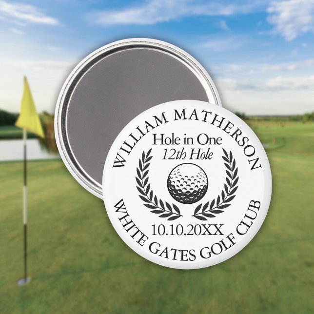 Personlig golfboll och krans Hole in One Magnet (Hole in One Golf Ball And Wreath Personalized Magnet)