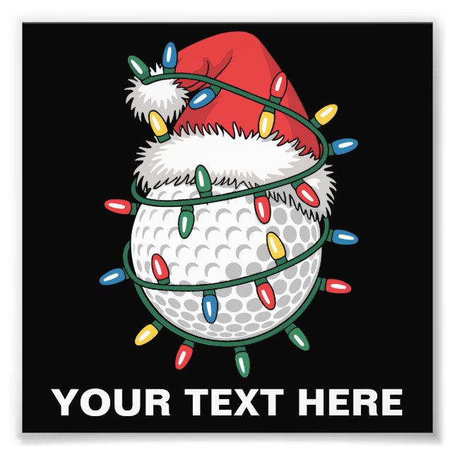 Personlig golfboll Santa hatt julbelysning Fototryck (Framsidan)