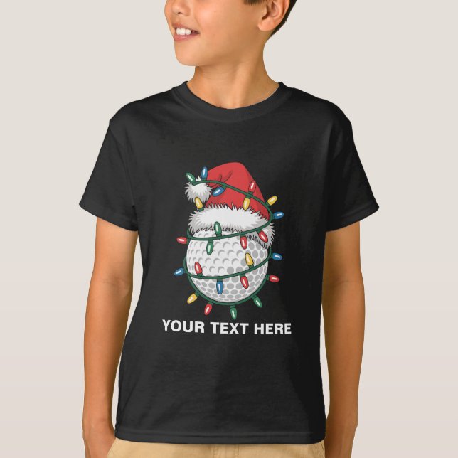 Personlig golfboll Santa hatt julbelysning T Shirt (Framsida)