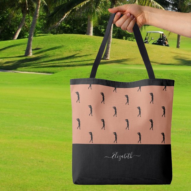 Personlig Golfer Modern Silhouette Brown Black Tygkasse (Personalized Golfer Modern Silhouette Brown Black Tote Bag Custom Name For Her)