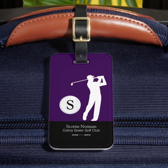 Personlig Golfer Monogram Lila Bagagebricka (Framsida Insitu 2)