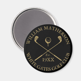 Personlig golfföreningsnamn svart och guld magnet
