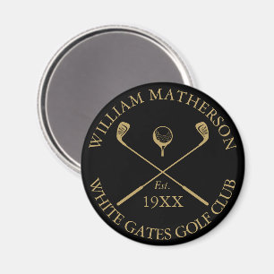 Personlig golfföreningsnamn svart och guld magnet