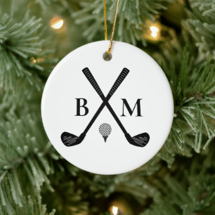 Personlig golfgolfklubbmonogram julgransprydnad keramik