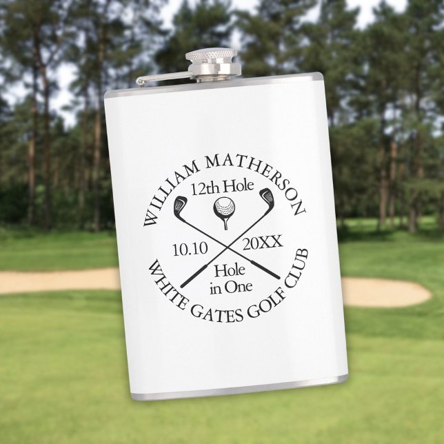 Personlig golfhål i en modern klassiker fickplunta (Personalized Golf Hole in One Modern Classic Flask)