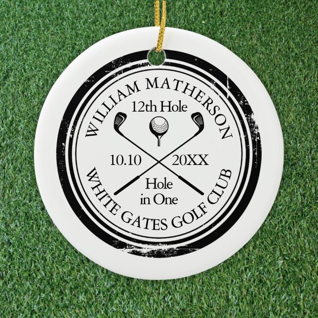 Personlig golfhål-i-ett foto-souvenir julgransprydnad keramik (Personalized Golf Hole in One Photo Keepsake Ceramic Ornament)
