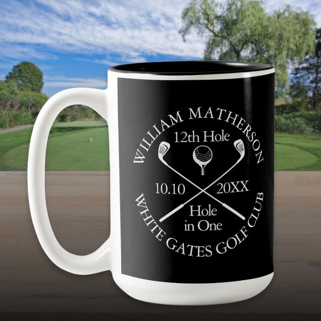 Personlig golfhål-i-ett modern klassiker Två-Tonad mugg (Personalized Golf Hole in One Modern Classic Two-Tone Coffee Mug)