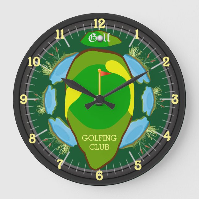 Personlig Golfing Klubb Large Clock Stor Klocka (Framsida)